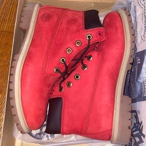 Red Timberlands 6inch kids size 7